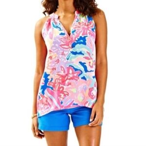 Lily Pulitzer Bailey Multi Playa Hermosa Vibrant Floral Silk Top Size Small